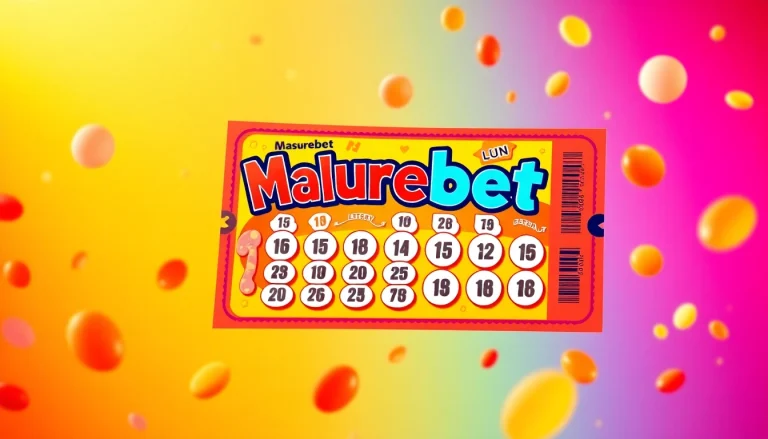 Masurebet lottery ticket advertisement showcasing vibrant colors and engaging graphics, designed to attract players.