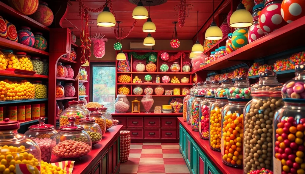 Find your favorite treats at this vibrant candy store near me, featuring an array of colorful sweets and nostalgic treats.