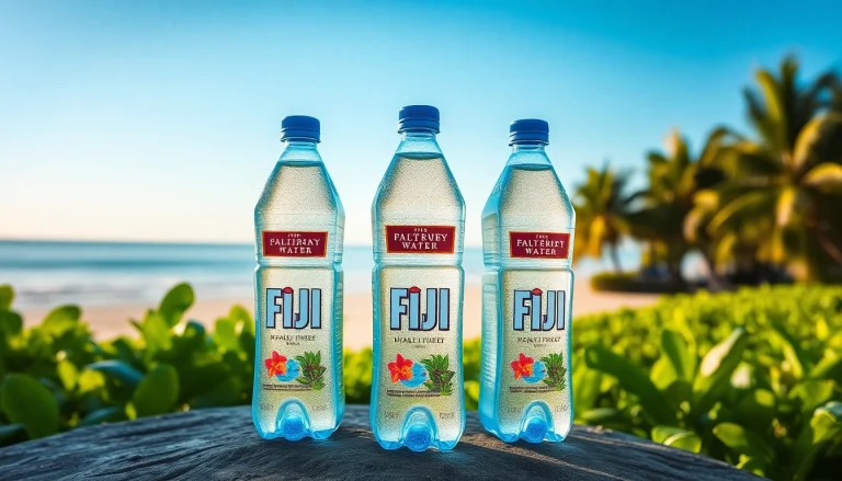 Highlighting the recent fda recalls fiji water, this image shows Fiji water bottles in a serene beach setting.