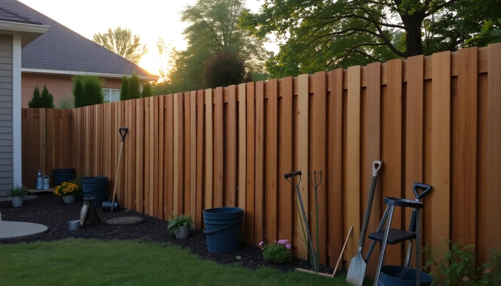 Enhance your outdoor space with fencing Manchester featuring a new wooden fence complementing a beautiful garden.