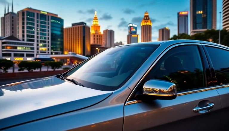 Experience professional chauffeur service Sao Paulo with our luxury vehicle in a vibrant city setting.