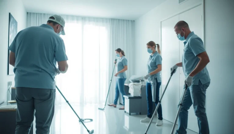 Professional bond cleaning team efficiently working in a Logan apartment.