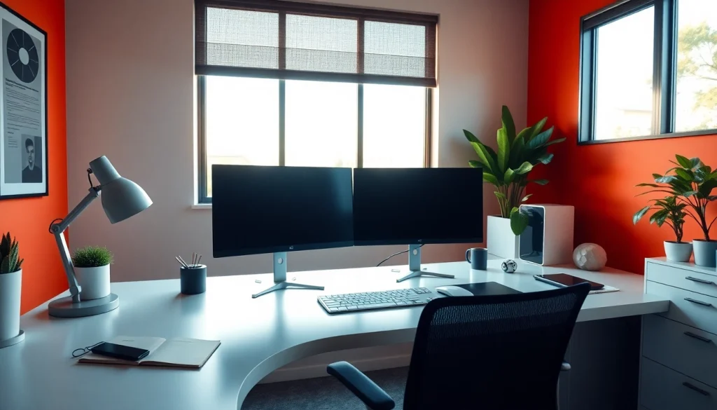 Efficient dual monitor install in a modern workspace to enhance productivity.