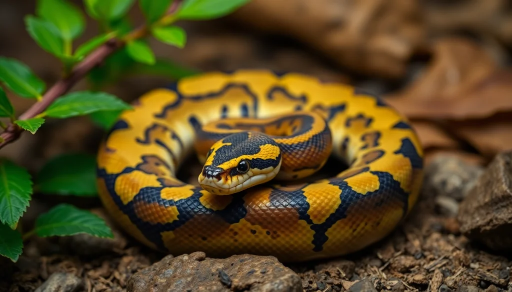 Gorgeous Volta ball python for sale​ showcasing its striking patterns and colors in a natural setting.